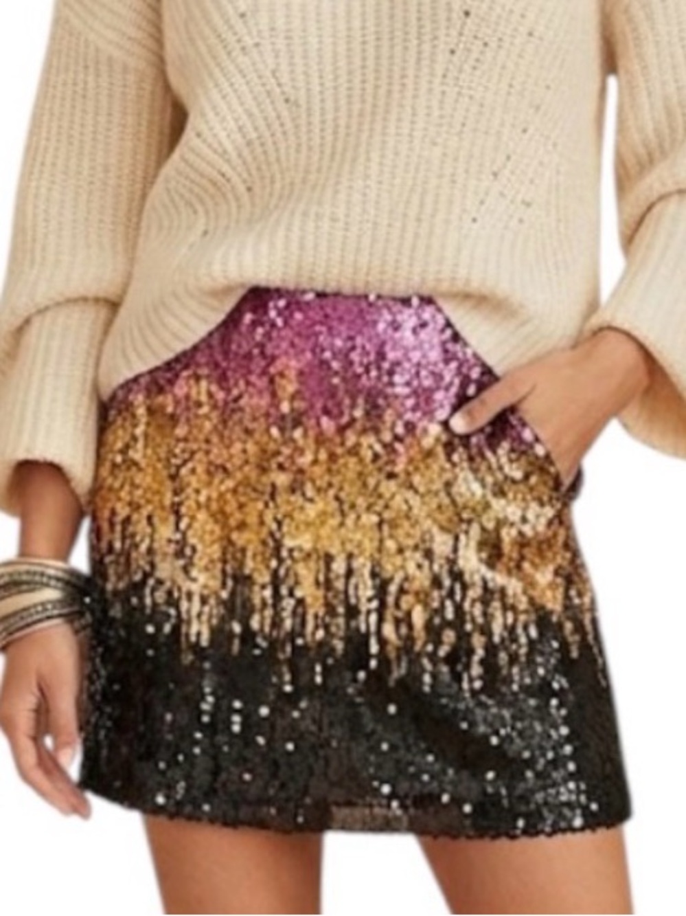 SOLEMIO Urban Outfitters Gold Multi Sequin Mini Skirt Size Small S